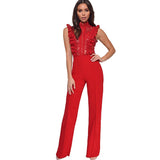 women's clothing high-waisted straight sleeveless jumpsuit Popular trade nightclub design high-necked lace jumpsuit women