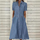 GREATNFB  Independent Station Popular European and American Lapel Temperament Leisure Denim Dress