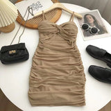 Pure Desire Sexy Pleated A- line Sheath Skirt Women's Summer 2023 Korean Style Slim-Fitting Suspenders Vest Hot Girl Dress