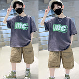 GREATNFB Medium and Large Children's Clothing Boy Summer Clothing Fashionable Short Sleeve Suit  New Trendy Children's Handsome Fried Street Summer Sports