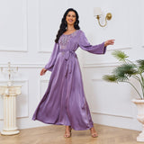 MT027  Popular trade New Dubai Muslim clothing robe, bead new pattern high-end long dress