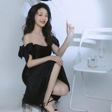 2025 New studio theme clothing  shoulder girl dress photography travel photography Mori series photo black dress