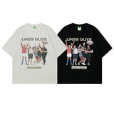 2025 T1032 2025n Street Tide 2025 Summer Couple Painting Elements Fun Character Design Men's Loose Short Sleeve T-Shirt