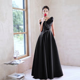 Black Evening Dress  New Summer Satin Dress Women's Strapless Long Type Annual Meeting Graduation Dress