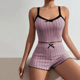 GREATNFB 2025 popular International Station Hot Sale Fashion Casual Home Suit Spring and Summer Bow Suspender Top Shorts Two-piece Set
