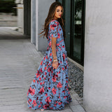 GREATNFB European and American Foreign Trade Floral Print High Waist Dress Women's Summer  New Waist Slimming V-Neckline Long Skirt Women