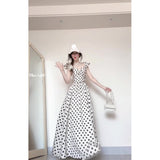 2025 summer new  small flying sleeve polka dot dress femininity thin long dress niche design