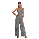2025 jumpsuits summer women's clothing, deep v backless sequined jumpsuit  sleeveless suspender jumpsuit wholesale