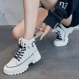 GREATNFB Casual High Top White Shoes Women  New Autumn and Winter Women's Shoes Korean Style Thick Bottom Martin Booties Women Ins Fashion All-Matching