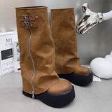 GREATNFB British Style Martin Boots for Women  New Autumn and Winter Fleece-lined Platform Ankle Boots Small Pants Boots Brown Pile Style Boots