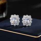 2025 S925 silver needle light luxury high-end earrings trendy micro-inlaid super flash zircon niche temperament geometric simple flower stud earrings