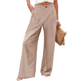 greatnfb Cross-Border  HOTan and NEWn Summer Comfortable High Waist Trousers Button Elastic Waist Wide Leg Pants for Women Casual Straight Pants