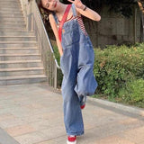 greatnfb Retro Hong Kong Style Salt Denim Suspender Pants for Women Spring and Summer New Internet Celebrity Fried Street Loose Straight Wide Leg Mop Trousers