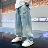 GREATNFB Boys' Summer Thin Jeans  New Medium and Big Children's Western Style Ruan Shuai Tiansi Ankle Banded Pants Loose Long Pants