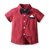 GREATNFB New Gentleman Shirt Suit Boy's Suit Striped Short-Sleeved Bow Tie Shirt Suspender Pants Birthday Suit Generation Hair