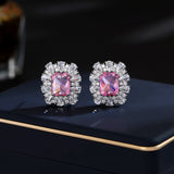 2025 S925 silver needle light luxury high-end earrings trendy micro-inlaid super flash zircon niche temperament geometric simple flower stud earrings