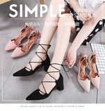 greatnfb [Non-in Stock]  Summer Fashion Tie High Heels Women's Pointed-Toe Chunky Heel Shoes Cross Strap Roman Cool