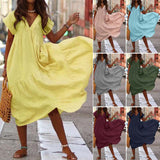 GREATNFB  Wish  Summer Hot plus Size Multi-Color Cotton Linen Loose V-neck Women's Dress