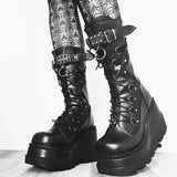 GREATBFB Cross-Border Wedge Knight Boots Female  New European and American plus Size Punk Handsome Platform Women's Mid Boots