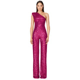 popular new women's sleeveless shoulder onesie  fashion high waist design sequined jumpsuit wholesale