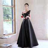 Black Evening Dress  New Summer Satin Dress Women's Strapless Long Type Annual Meeting Graduation Dress