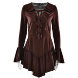 2025 New new hot-selling splicing ruffle edge slim skirt, fashionable and sexy V-neck strap women's dress