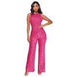 popular fashion New women's sleeveless round neck slim onesie ebay temperament high waist sequined jumpsuit wholesale