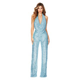 women's clothing INS style new halter jumpsuit   neck sequined 2025 jumpsuit women