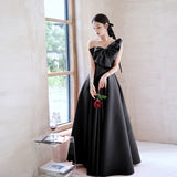 Black Evening Dress  New Summer Satin Dress Women's Strapless Long Type Annual Meeting Graduation Dress