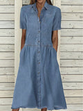 GREATNFB  Independent Station Popular European and American Lapel Temperament Leisure Denim Dress