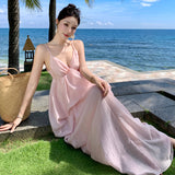 2025 suspender skirt super fairy vacation wear skirt seaside halter dress pink high-end dress dress women