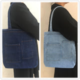 New Denim One-Shoulder Canvas Bag Ins Large Shopping Bag Mother Bag Artistic College Students Schoolbag Tuition Bag