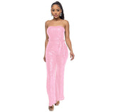 2025 INS style sleeveless sequined belt onesie Popular trade independent station solid color women's tube top backless jumpsuit