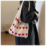 GREATNFB ins Knitted Love Tote Bag Cross-Border Fresh Simple Fashion Woven Bag Personality Trendy Shoulder Bag