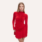 2025 Cross-border  sexy women's new dress, elegant long-sleeved V-neck slim-fitting pleated breasted dress Popular trade
