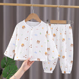 GREATNFB Children's  New Gauze Double-Layer Pajamas Breathable Thin Suit Long-Sleeved Air Conditioning Room Clothing Boys' Baby Homewear