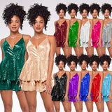 2025 style layered deep V backless jumpsuit  sleeveless sequin suspender jumpsuit wholesale