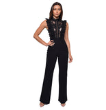 women's clothing high-waisted straight sleeveless jumpsuit Popular trade nightclub design high-necked lace jumpsuit women