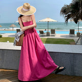 2025 Rose red suspender dress children's summer 2025 new coffee break  waist thin seaside vacation dress