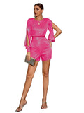 2025 jumpsuits summer women's long-sleeved split sequined jumpsuits  fashion slim-fitting high-waisted jumpsuits