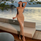 2025 temperament beach dress vacation dress women's sequins photo sparkling slim birthday evening banquet dress skirt