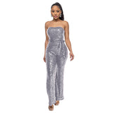 2025 INS style sleeveless sequined belt onesie Popular trade independent station solid color women's tube top backless jumpsuit