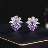 2025 S925 silver needle earrings, simple and versatile temperament earrings, self-sold by the manufacturer, super flash square zircon stud earrings.