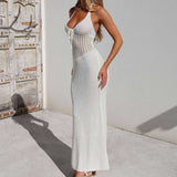 GREATNFB 2025 's new knitted hollow dress suspender strap splicing long dress vacation beach dress