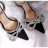 ANTMVS  European and American Summer Sandals Women's New Pointed Toe Rhinestone Bow Buckle Sexy Women's High Heel plus Size Shoes