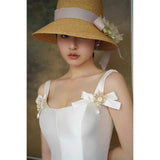 2025 Hepburn Wind Light Wedding Dress High Satin Celebrity Banquet White Dress Light Luxury Suspender Retro Dress Women