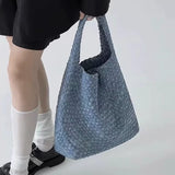 GREATNFB High-Grade Canvas Denim Woven Bucket Bags Women's  New Fashion All-Match Portable Mother and Child Bag Shoulder Bag