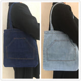 New Denim One-Shoulder Canvas Bag Ins Large Shopping Bag Mother Bag Artistic College Students Schoolbag Tuition Bag