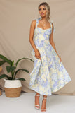 Popular trade  popular summer slim and thin waist V-neck suspender printing medium and long dress women