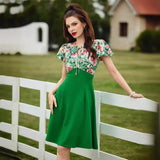 GREATNFB  Elegant Retro Spring and Summer Bow Flower Print Drawstring Ruffle Sleeve Dress